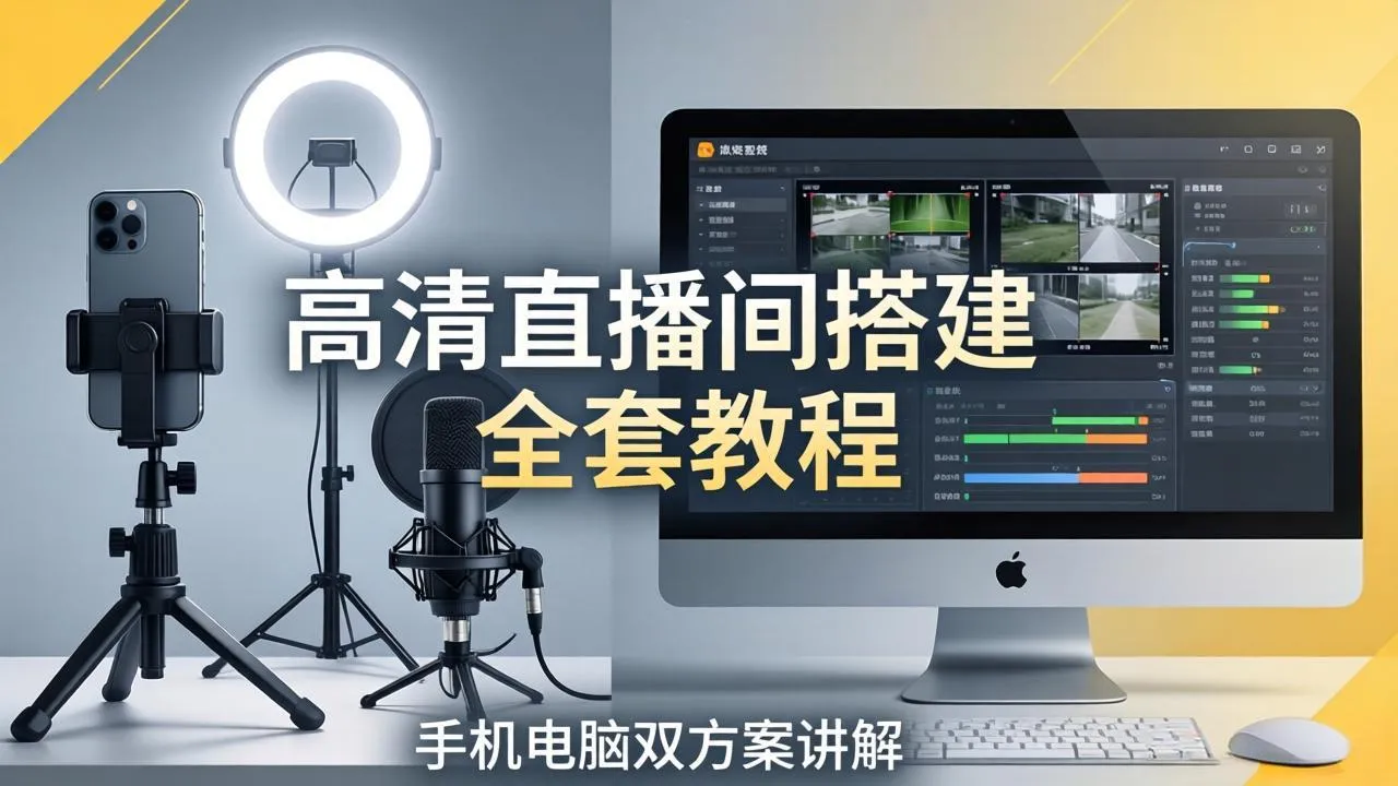 高清直播间搭建全套教程，手机电脑双方案讲解，设备选型调试多机位实操教学_摸鱼资源网