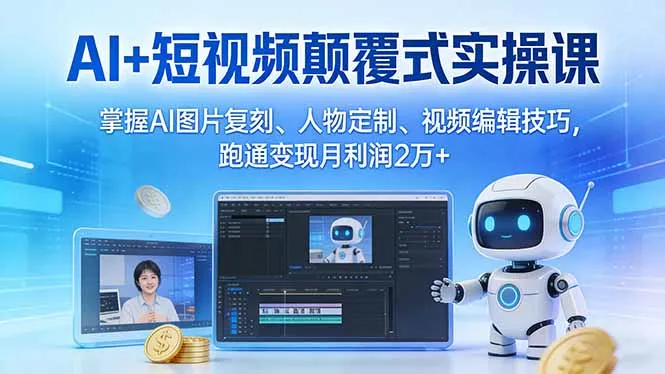 AI+短视频颠覆式实操课：掌握AI图片复刻、人物定制、视频编辑技巧，跑通变现月利润2万+_摸鱼资源网