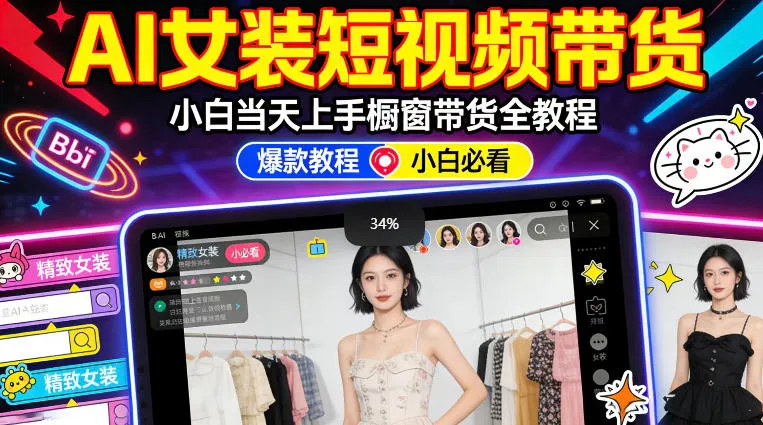 AI女装短视频橱窗带货：小白零门槛当天上手，高佣金爆款轻松賺！_摸鱼资源网