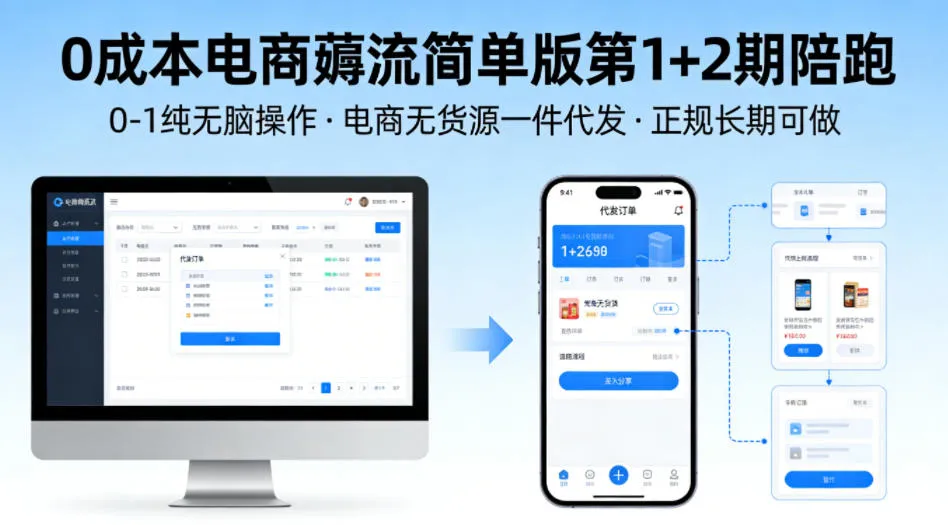 0成本电商薅流简单版第1+2期陪跑，0-1纯无脑操作，电商无货源一件代发，正规长期可做_摸鱼资源网