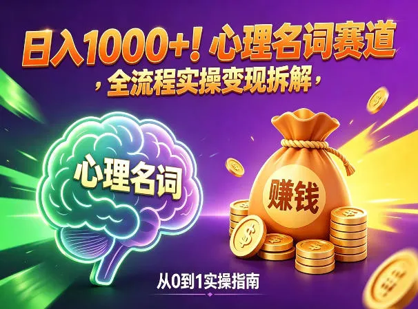 心理名词赛道，新手小白也能做，全流程项目拆解，单日变现1k+_摸鱼资源网