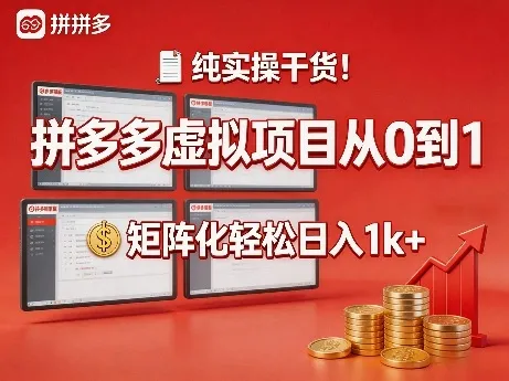 纯实操干货！拼多多虚拟项目从0到1，矩阵化轻松日入1k+【揭秘】_摸鱼资源网