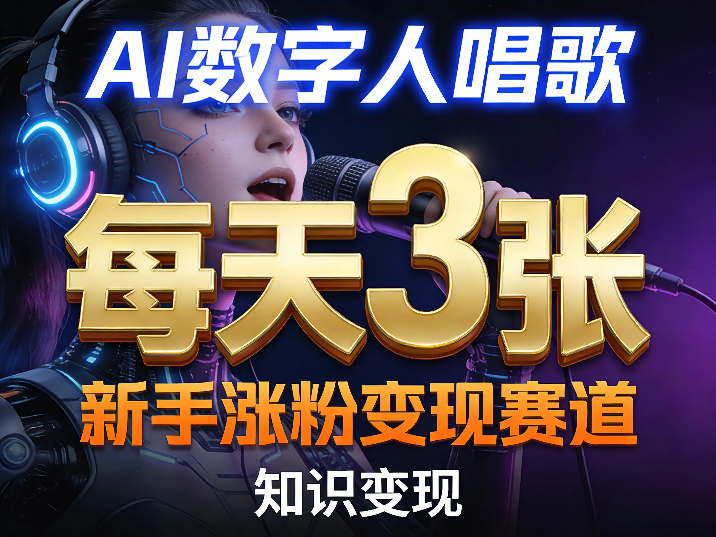 AI数字人唱歌，新手涨粉变现赛道，每天3张和知识付费，副业必备_摸鱼资源网