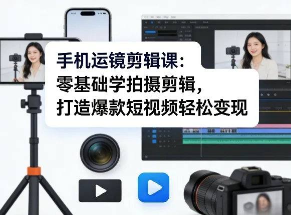 手机运镜剪辑课：零基础学拍摄剪辑，打造爆款短视频轻松变现_摸鱼资源网