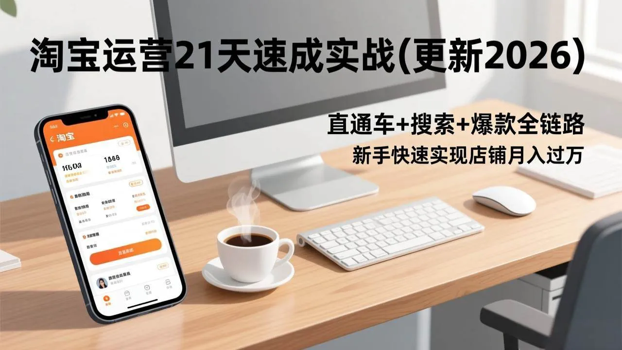 （17806期）淘宝运营21天速成实战(更新3月)，直通车+搜索+爆款全链路，新手快速实现店铺月入过万_摸鱼资源网