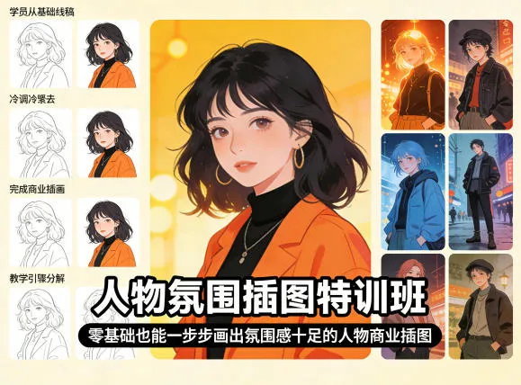 人物氛围插图特训班，零基础也能一步步画出氛围感十足的人物商业插图_摸鱼资源网