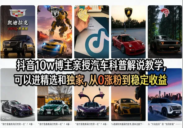 抖音10w博主亲授汽车科普解说教学，可以进精选和独家，从0涨粉到稳定收益（详细视频课程+1T素材）_摸鱼资源网