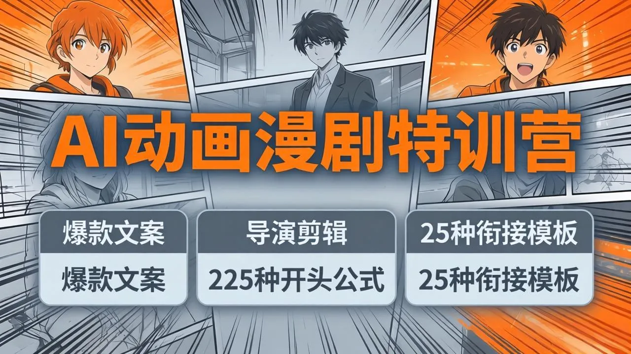 AI动画漫剧特训营：爆款文案+导演剪辑：225种开头公式+25种衔接模板，两小时剪电影级大片_摸鱼资源网