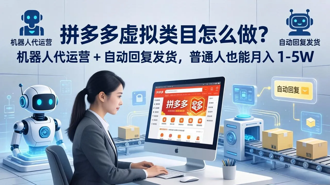 拼多多虚拟类目怎么做？机器人代运营 + 自动回复发货，普通人也能月入 1-5W_摸鱼资源网