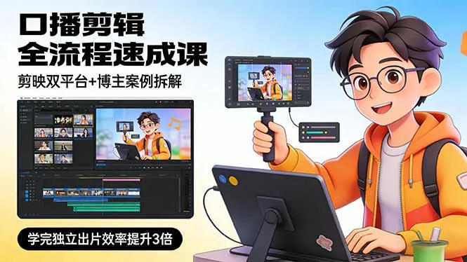 口播剪辑全流程速成课，剪映双平台+博主案例拆解，学完独立出片效率提升3倍_摸鱼资源网