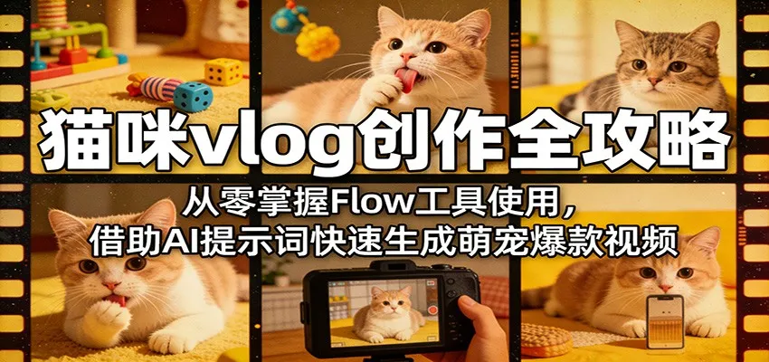 猫咪vlog创作全攻略：从零掌握Flow工具使用，借助AI提示词快速生成萌宠爆款视频_摸鱼资源网