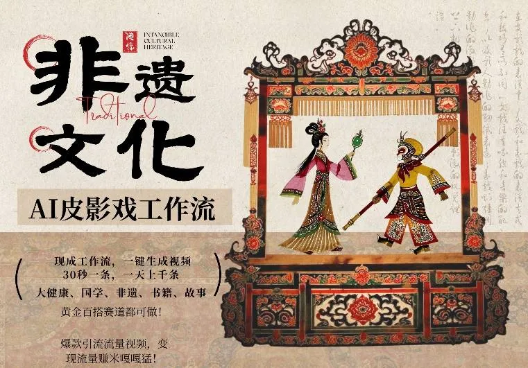 AI一键生成民俗文化非遗皮影戏视频，一刀不剪无需剪辑，30S一条，一天上百条，流量财富嘎嘎猛_摸鱼资源网