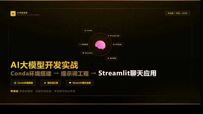 AI大模型开发实战：Conda环境搭建→提示词工程→Streamlit聊天应用，零基础到项目落地_摸鱼资源网
