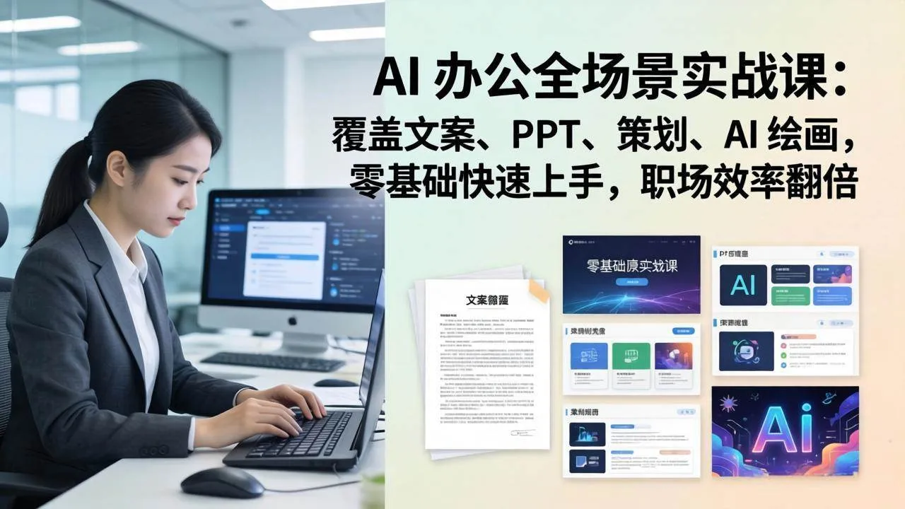 （17732期） AI 办公全场景实战课：覆盖文案、PPT、策划、AI 绘画，零基础快速上手，职场效率翻倍_摸鱼资源网