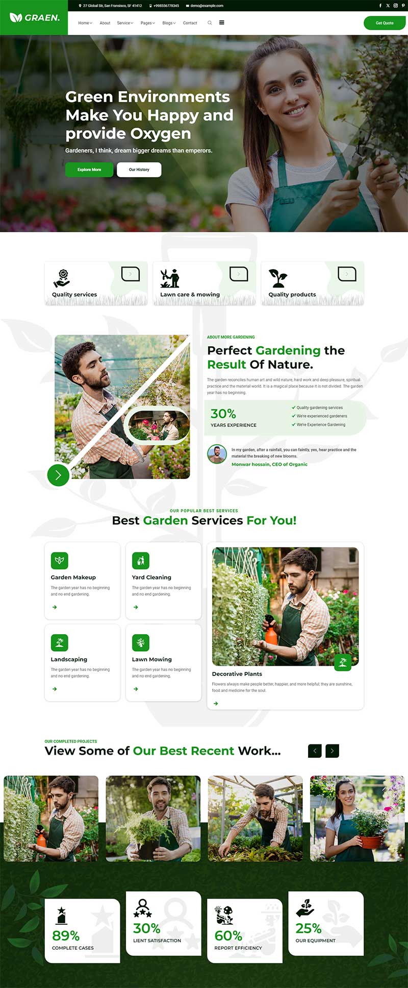 响应式绿色园林花艺前端模板：SEO优化设计与自适应方案_摸鱼资源网