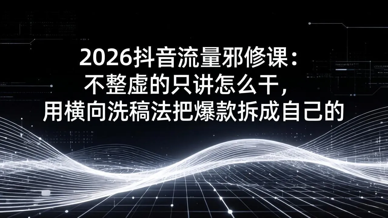 2026抖音流量邪修课：不整虚的只讲怎么干，用横向洗稿法把爆款拆成自己的_摸鱼资源网