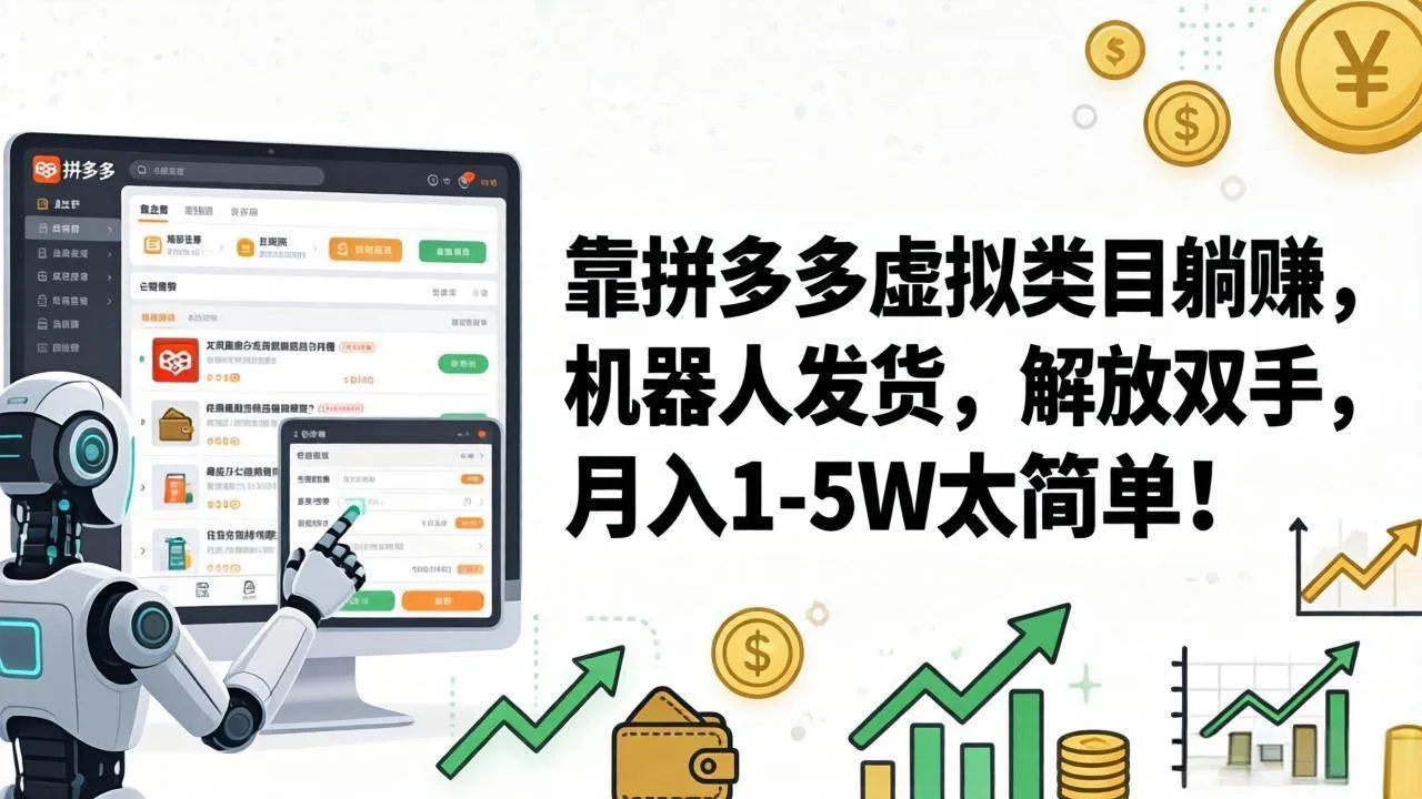 （17797期）靠拼多多虚拟类目躺赚，机器人发货，解放双手，月入 1‑5W 太简单！_摸鱼资源网