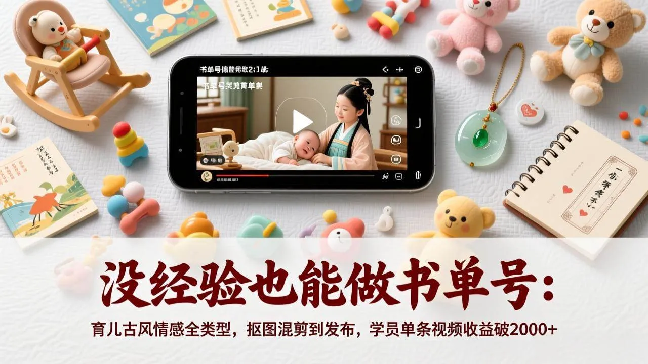 零基础书单号变现全攻略：覆盖育儿古风情感类型，单视频收益破2000+_摸鱼资源网