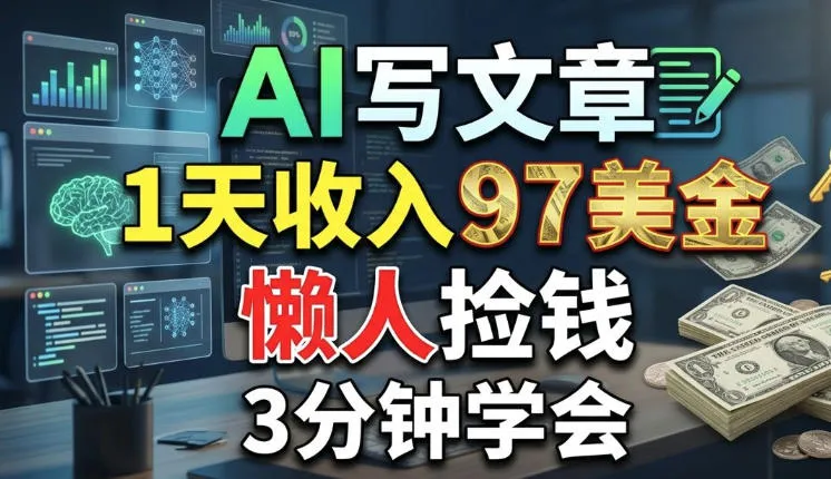 AI写文章，1天收入97美刀，懒人捡钱，3分钟学会，长久的被动收入_摸鱼资源网