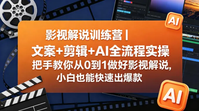 影视解说训练营｜文案+剪辑+AI全流程实操，把手教你从0到1做好影视解说，小白也能快速出爆款_摸鱼资源网