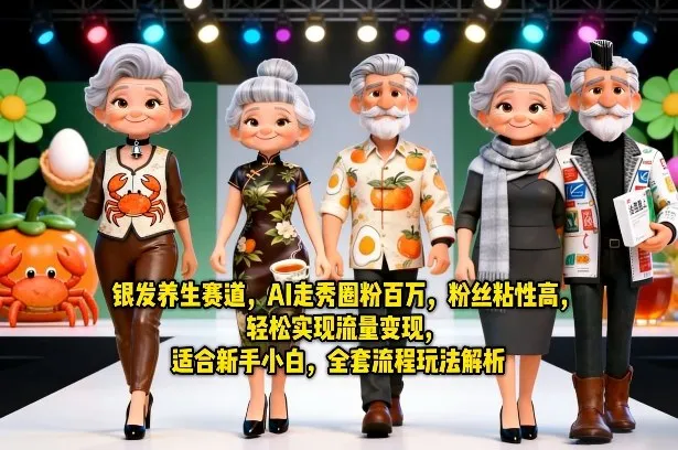银发养生赛道，AI走秀圈粉百万，粉丝粘性高，轻松实现流量变现，适合新手小白，全套流程玩法解析_摸鱼资源网