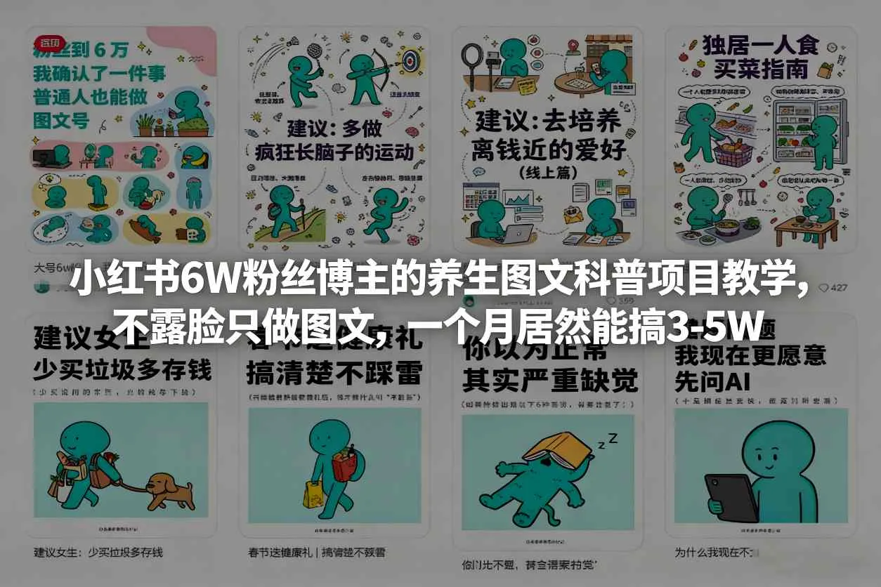 小红书6W粉丝博主的养生图文科普项目教学，不露脸只做图文，一个月居然能搞3-5W_摸鱼资源网