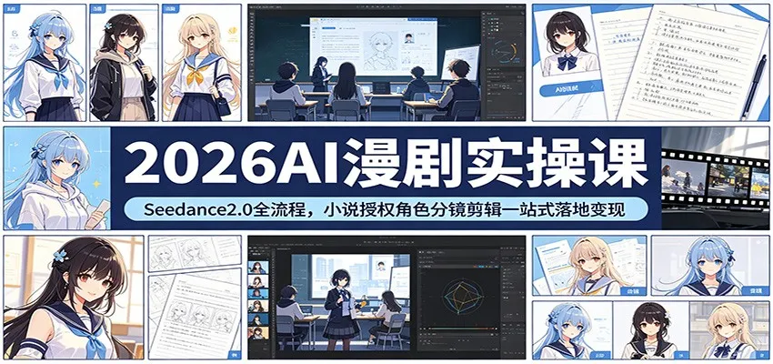 2026AI漫剧实操课：Seedance2.0全流程，小说授权角色分镜剪辑一站式落地变现_摸鱼资源网