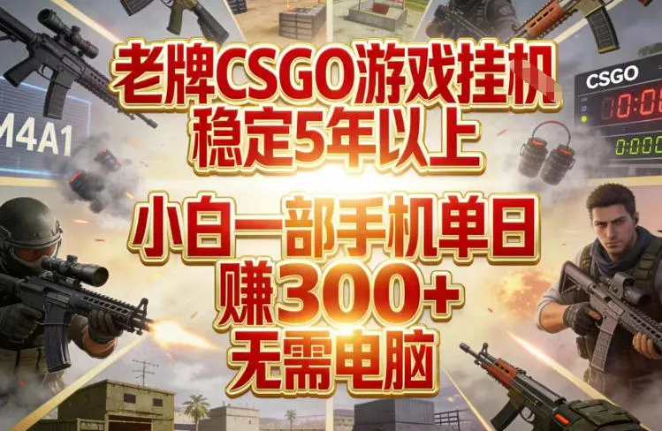 老牌CSGO游戏挂G，稳定5年以上，小白一部手机单日賺3张+，无需电脑【揭秘】_摸鱼资源网