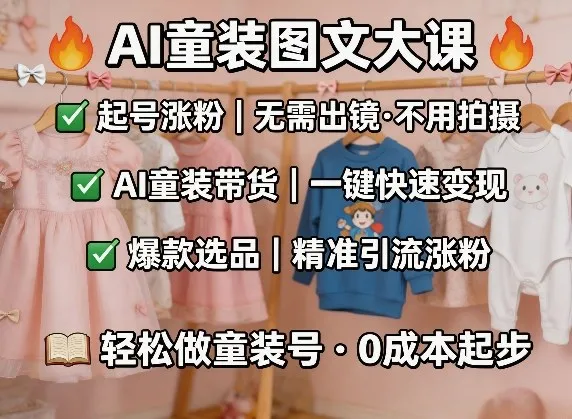 AI童装图文剪辑，某社群童装图文大课，起号涨粉、AI童装带货、爆款选品，无需出镜和拍摄_摸鱼资源网