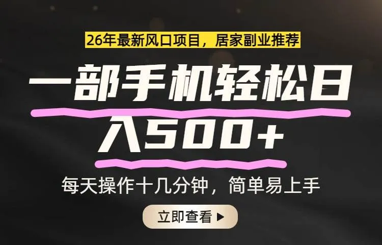 （17680期）26年居家副业首选，一部手机轻松日入500+，长期稳定可做_摸鱼资源网