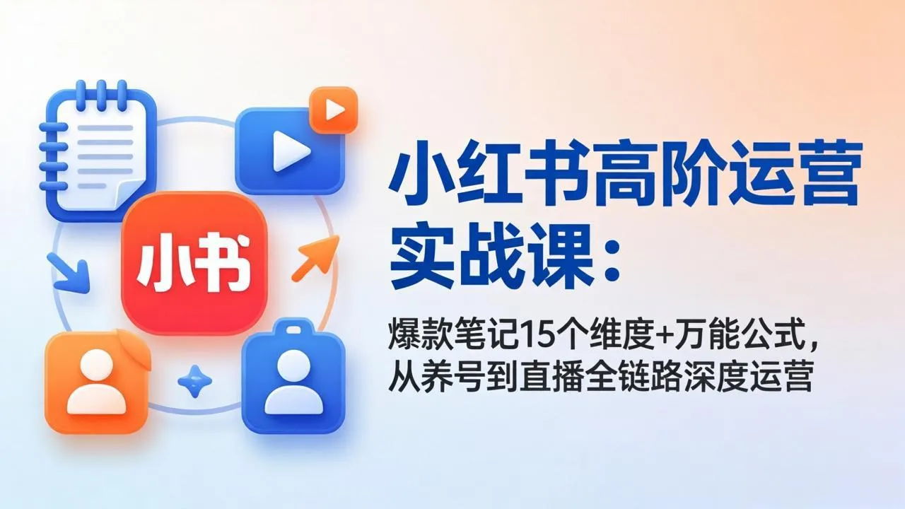 小红书高阶运营实战课：爆款笔记15个维度+万能公式，从养号到直播全链路深度运营_摸鱼资源网