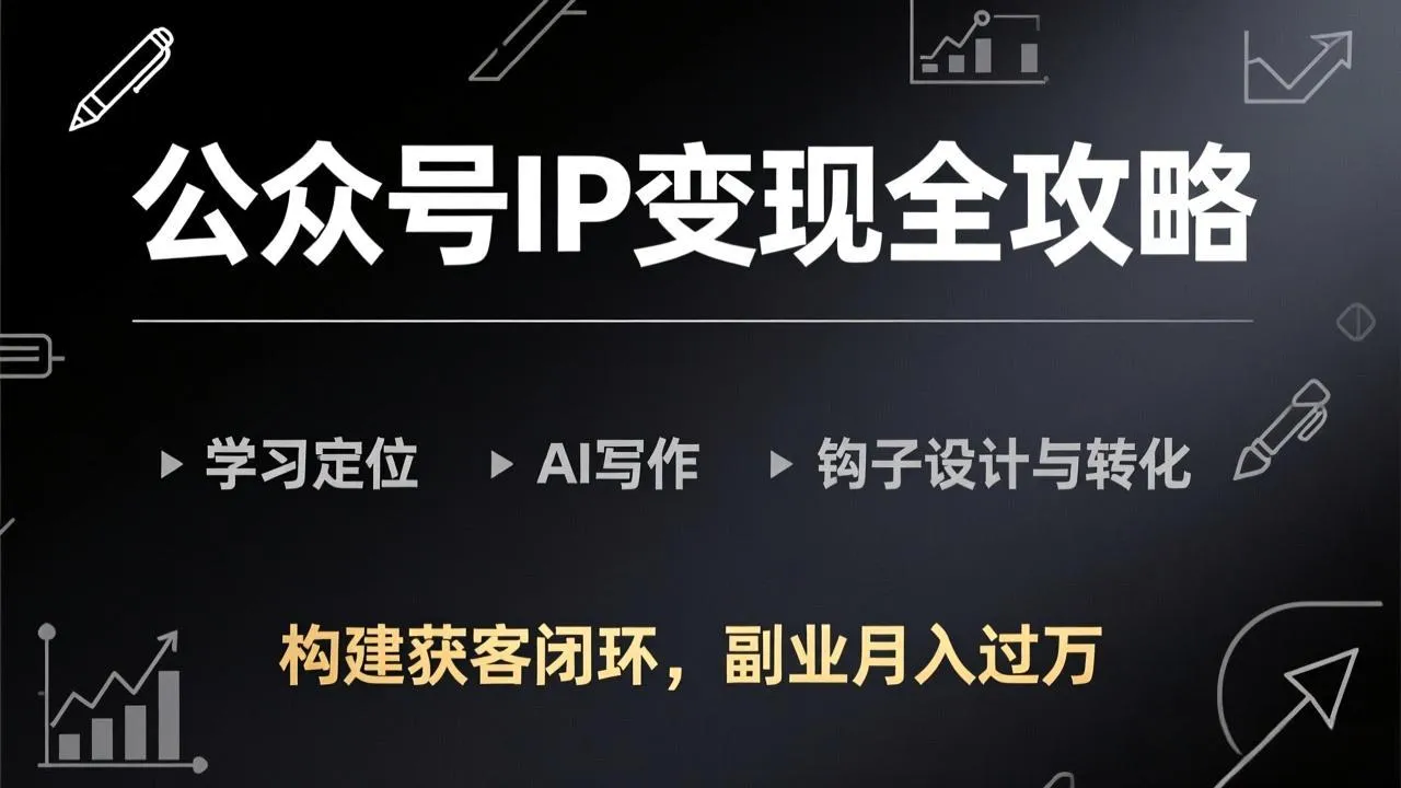 公众号IP变现全攻略-更新，学习定位、AI写作、钩子设计与转化，构建获客闭环，副业月入过万_摸鱼资源网