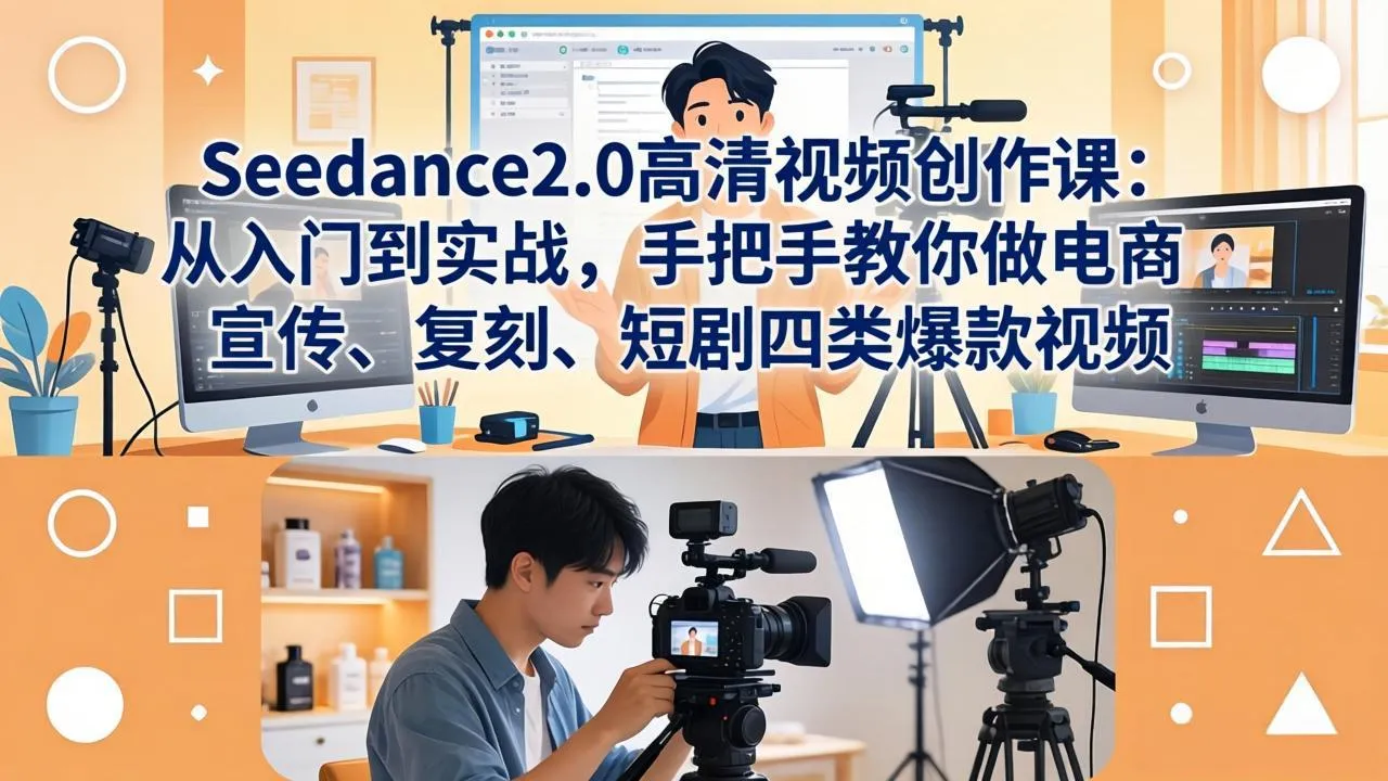 Seedance2.0高清视频创作课：从入门到实战，手把手教你做电商、宣传、复刻、短剧四类爆款视频_摸鱼资源网