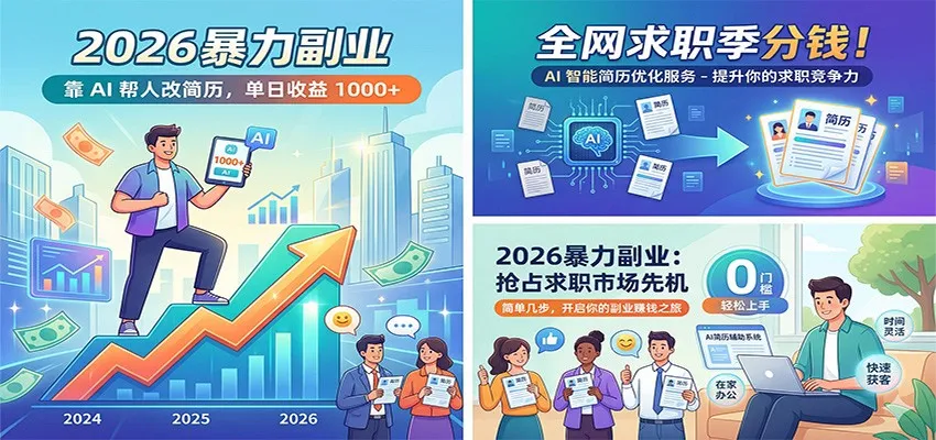 2026暴力副业：靠AI帮人改简历，单日收益1000+，全网求职季分钱_摸鱼资源网