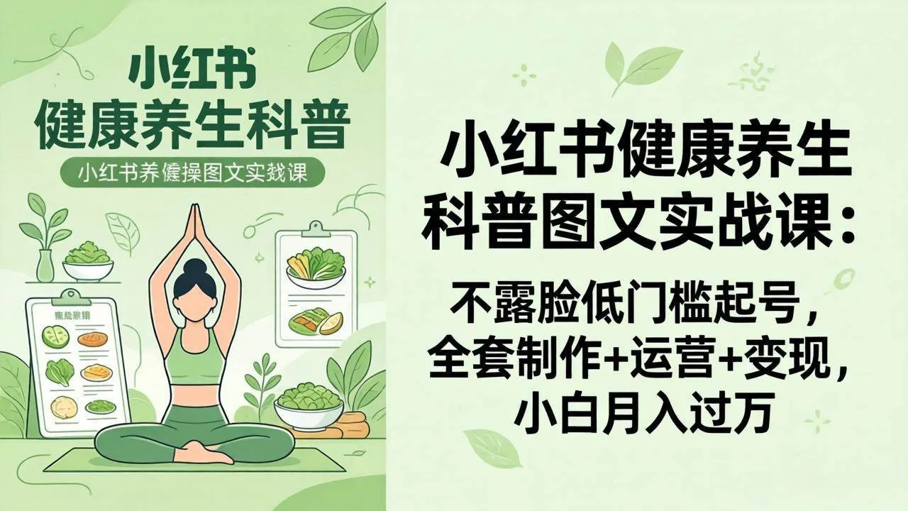 （18033期）2026小红书健康养生科普图文实战课：不露脸低门槛起号，全套制作+运营+变现，小白月入过万_摸鱼资源网