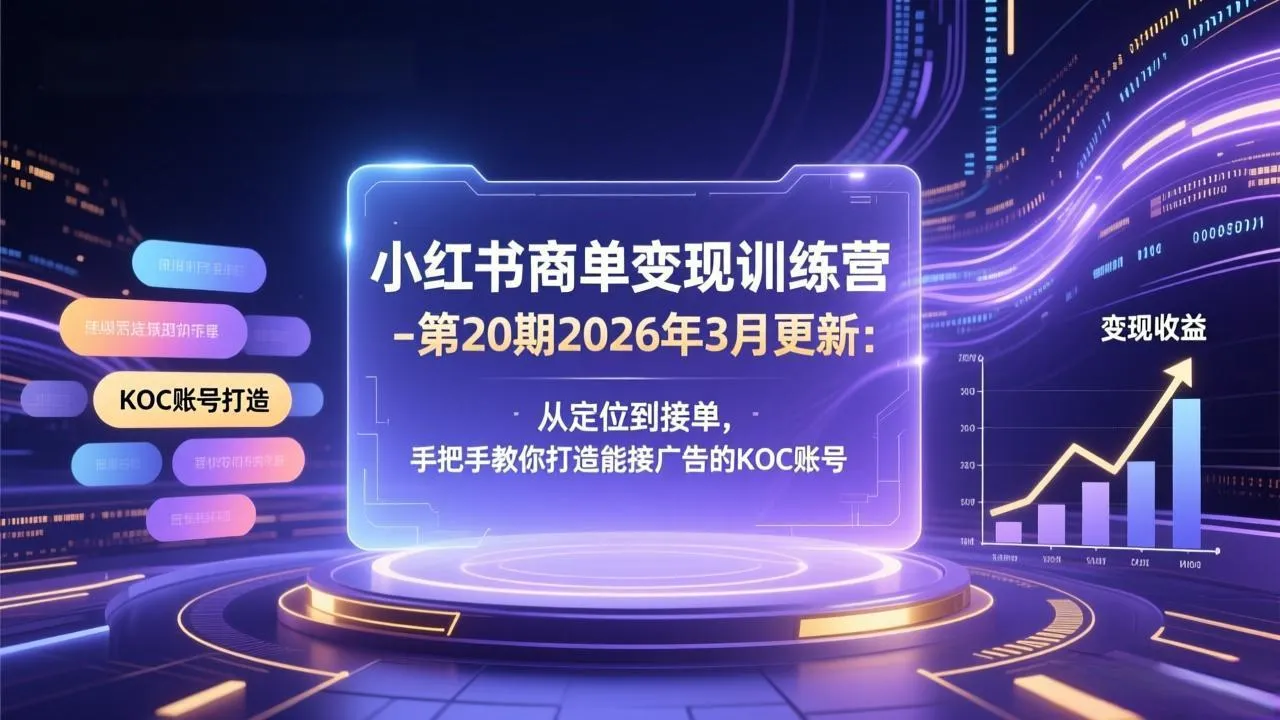 小红书商单变现训练营-第20期26年3月更新：从定位到接单，手把手教你打造能接广告的KOC账号_摸鱼资源网