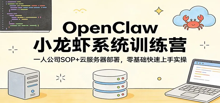 OpenClaw小龙虾系统训练营：一人公司SOP，云服务器部署，零基础快速上手实操_摸鱼资源网