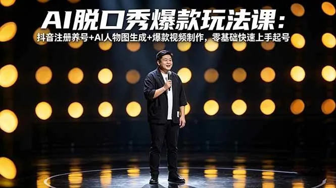 （18012期）AI脱口秀爆款玩法课：抖音注册养号+AI人物图生成+爆款视频制作，零基础快速上手起号_摸鱼资源网