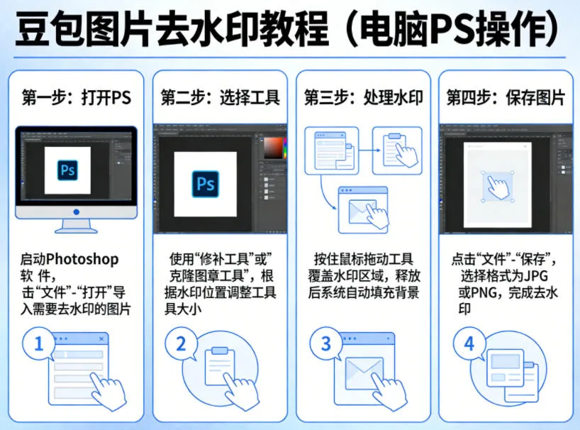 豆包图片去水印教程，电脑PS操作教程_摸鱼资源网