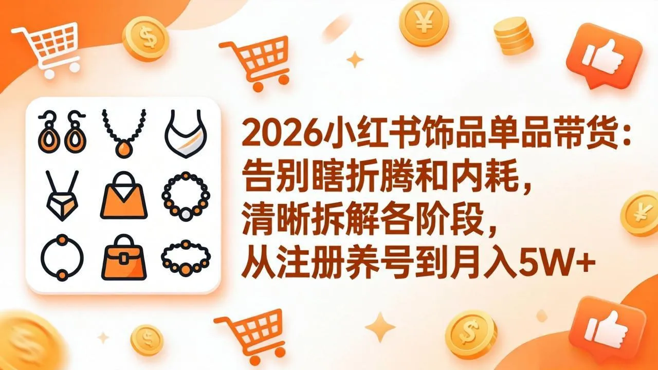 2026小红书饰品单品带货：告别瞎折腾和内耗，清晰拆解各阶段，从注册养号到月入5W+_摸鱼资源网