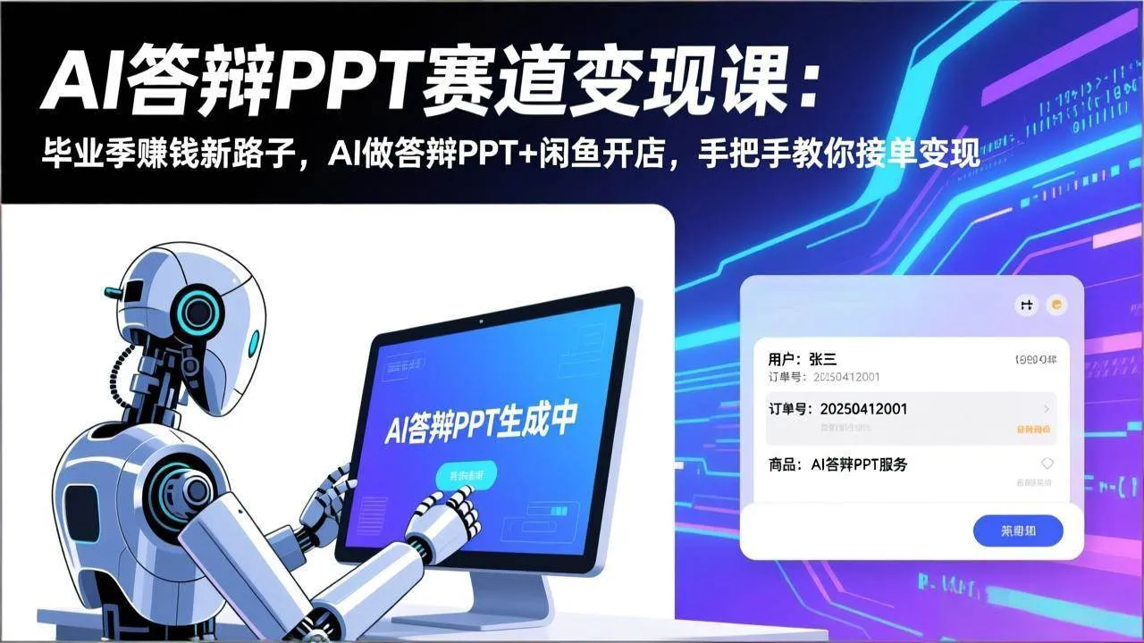 （17546期）AI答辩PPT赛道变现课：毕业季赚钱新路子，AI做答辩PPT+闲鱼开店，手把手教你接单变现_摸鱼资源网