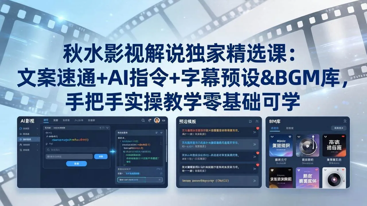 （18080期）秋水影视解说独家精选课：文案速通+AI指令+字幕预设+BGM库，手把手实操教学零基础可学_摸鱼资源网