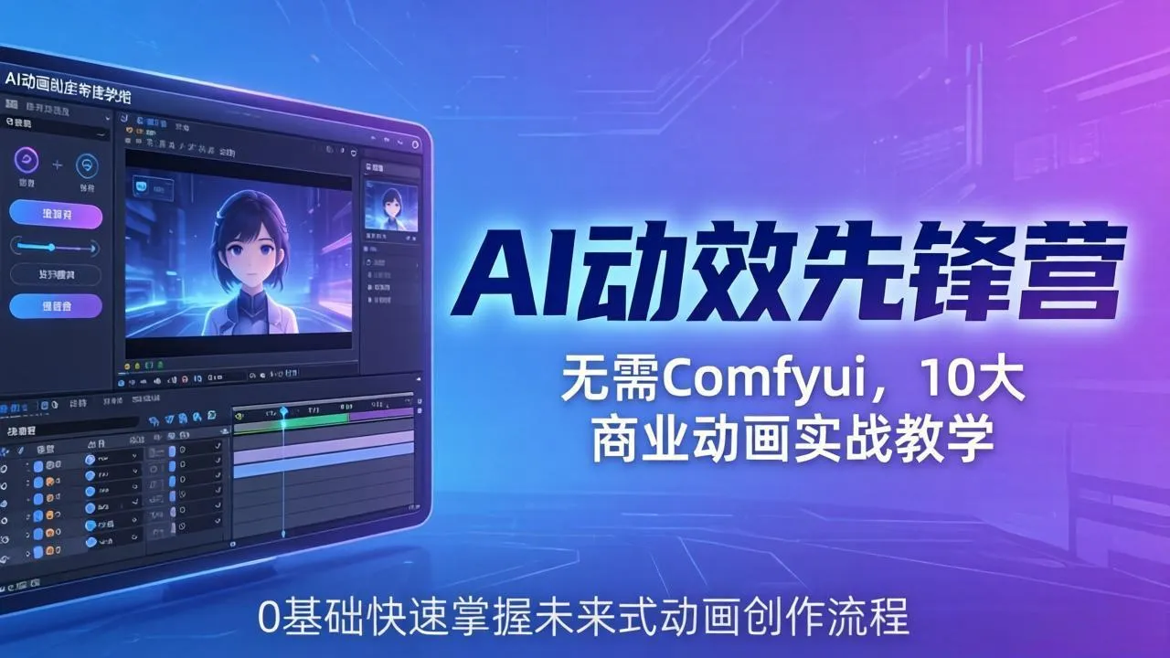 AI 动效先锋营：无需Comfyui，10大商业动画实战教学，0基础快速掌握未来式动画创作流程_摸鱼资源网