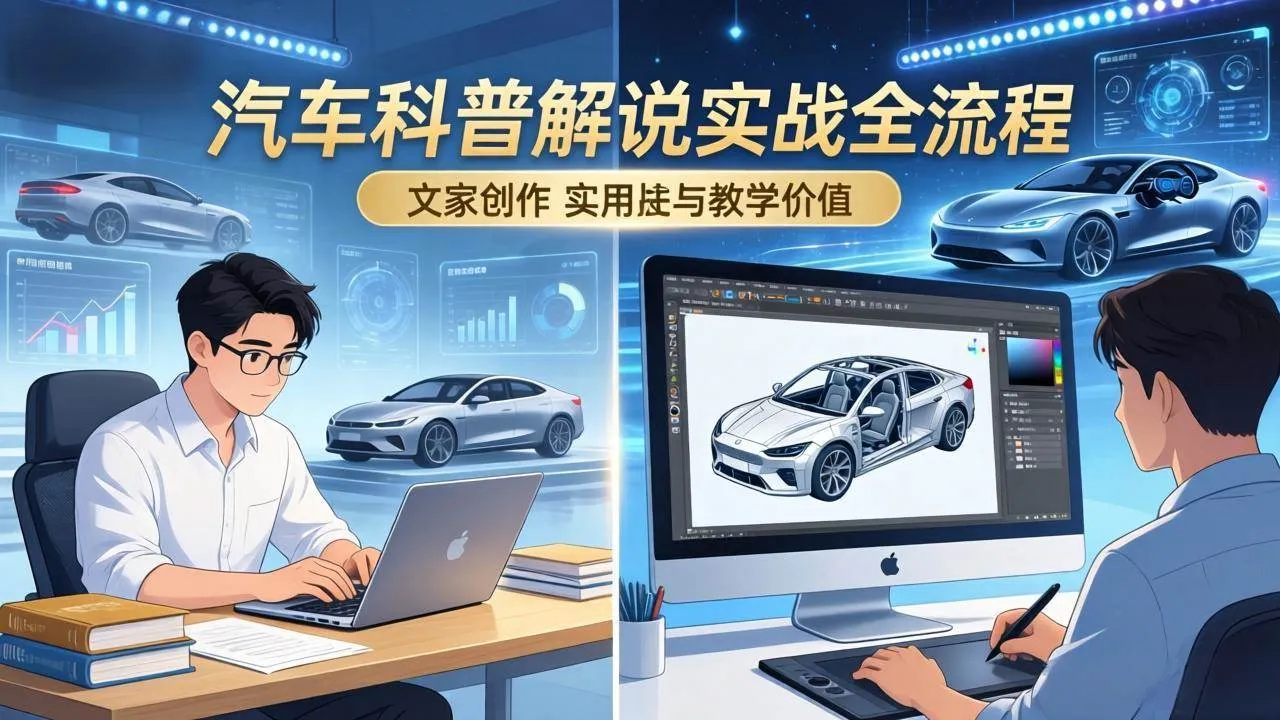 （17665期）抖音汽车科普解说实战：文案+动画+画面处理+去水印全流程，打造专业汽车科普视频_摸鱼资源网