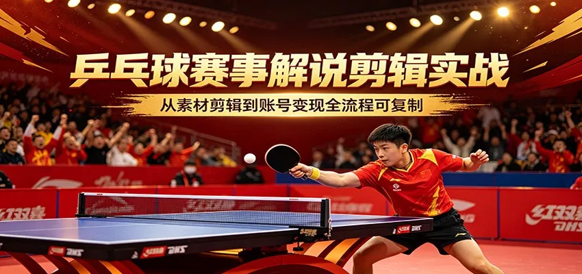 乒乓球赛事解说剪辑实战，从素材剪辑到账号变现全流程可复制_摸鱼资源网