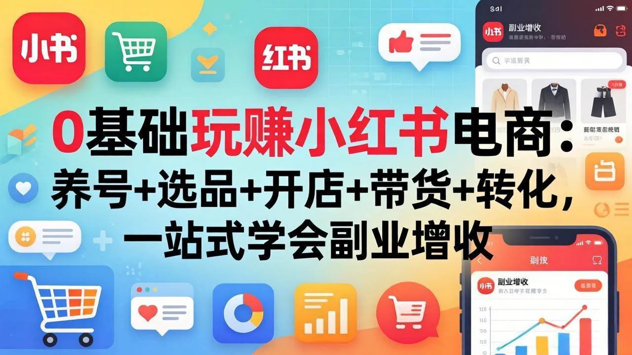 (17949期)0基础玩赚小红书电商:养号+选品+开店+带货+转化,一站式学会副业增收-摸鱼资源网 (17949期)0基础玩赚小红书电商:养号+选品+开店+带货+转化,一站式学会副业增收-摸鱼资源网