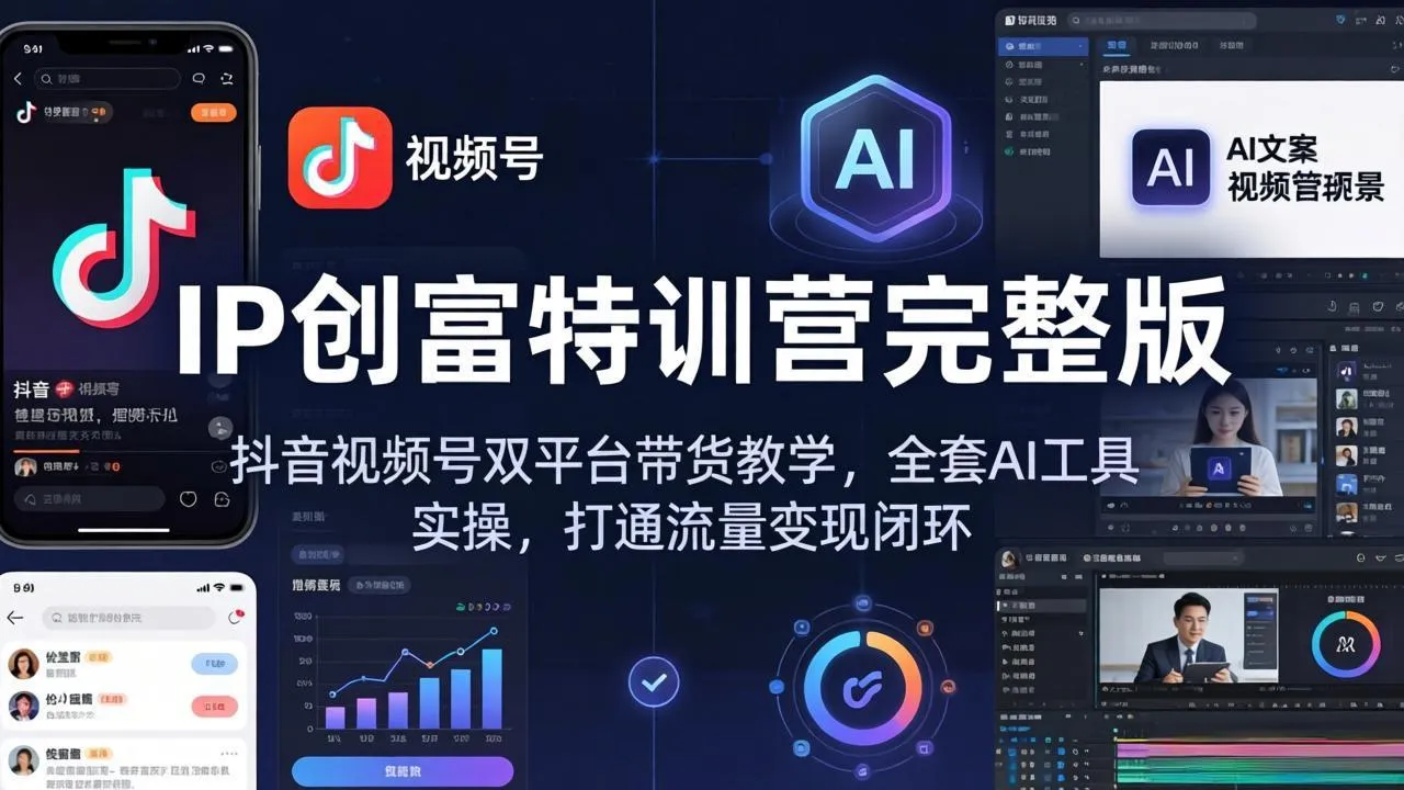 IP创富特训营完整版：抖音视频号双平台带货教学，全套AI工具实操，打通流量变现闭环_摸鱼资源网