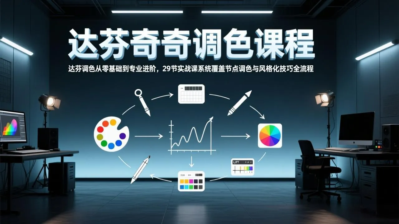 达芬奇调色从零基础到专业进阶，29节实战课系统覆盖节点调色与风格化技巧全流程_摸鱼资源网