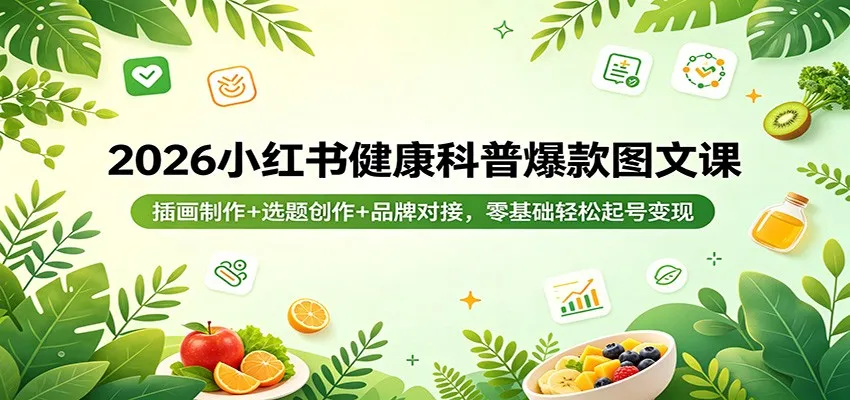 2026小红书健康科普爆款图文课：插画制作+选题创作+品牌对接，零基础轻松起号变现_摸鱼资源网