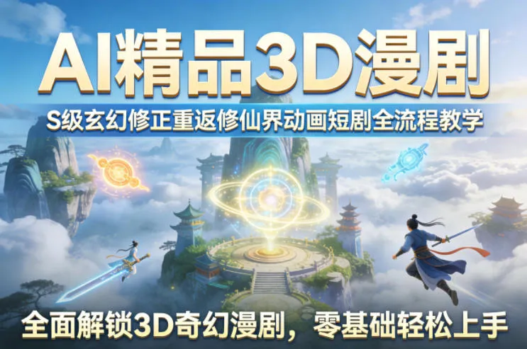 AI精品3D漫剧S级玄幻修正重返修仙界动画短剧全流程教学，全面解锁3D奇幻漫剧，零基础轻松上手_摸鱼资源网